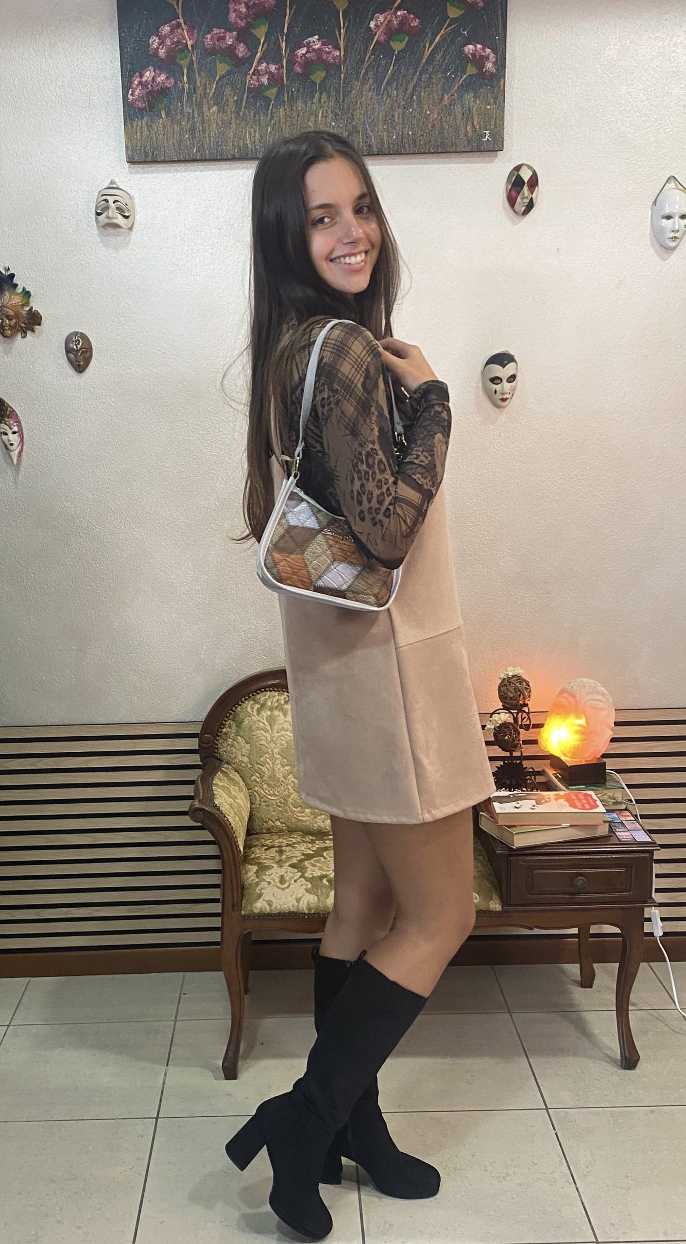 SALOPETTE ANGELA IN TESSUTO SCAMOSCIATO BEIGE - immagine 7