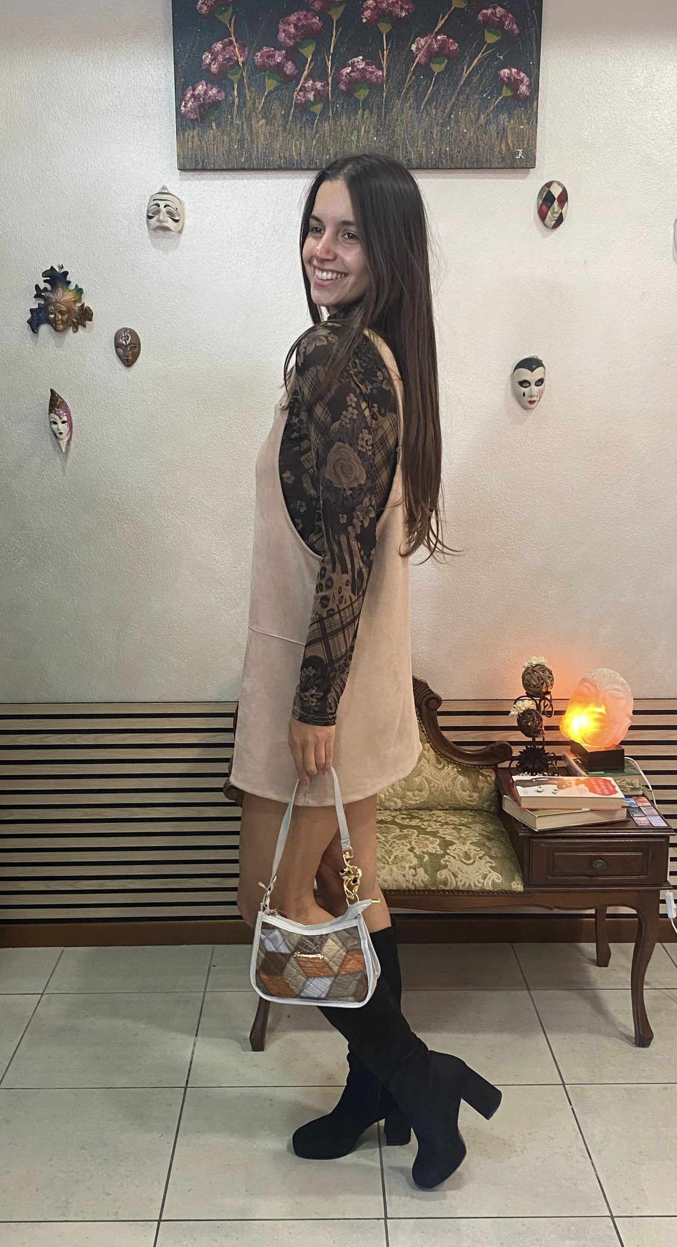 SALOPETTE ANGELA IN TESSUTO SCAMOSCIATO BEIGE - immagine 6