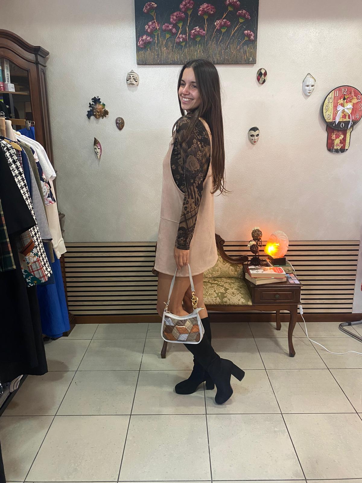 SALOPETTE ANGELA IN TESSUTO SCAMOSCIATO BEIGE - immagine 2